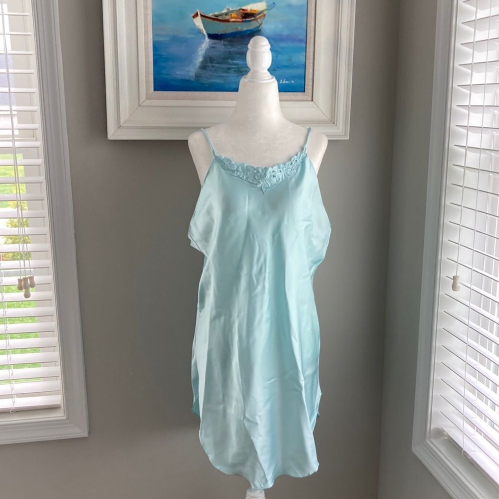 Vintage Belle Fleur Slip Aqua Short Sleeveless Nightie
